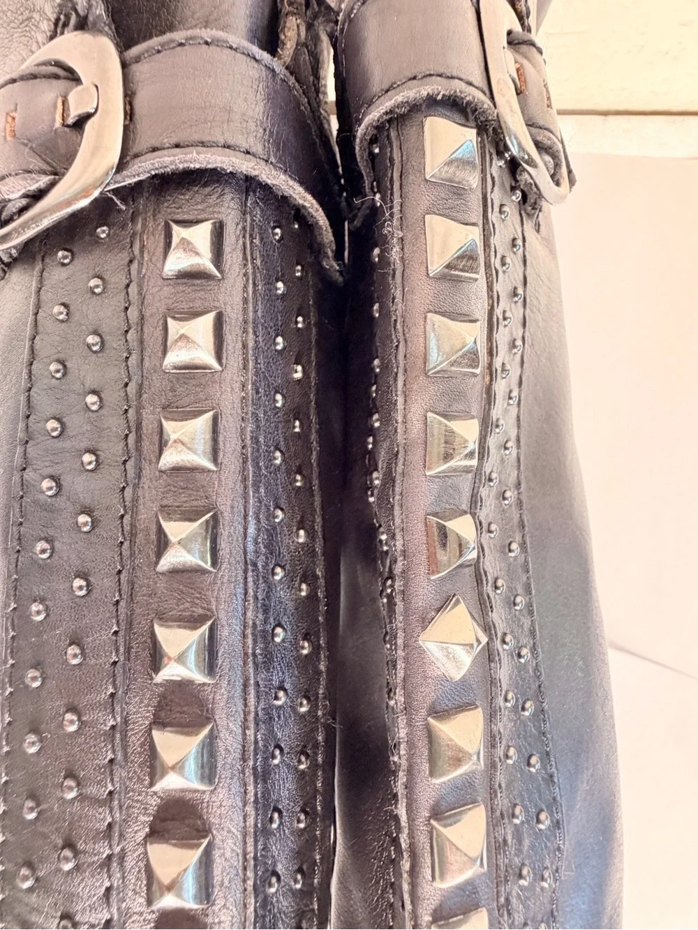 Vince Camuto black studded goth knee high boots